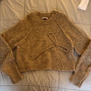 American Eagle Outfitters Tan Sweater with Bow Accent